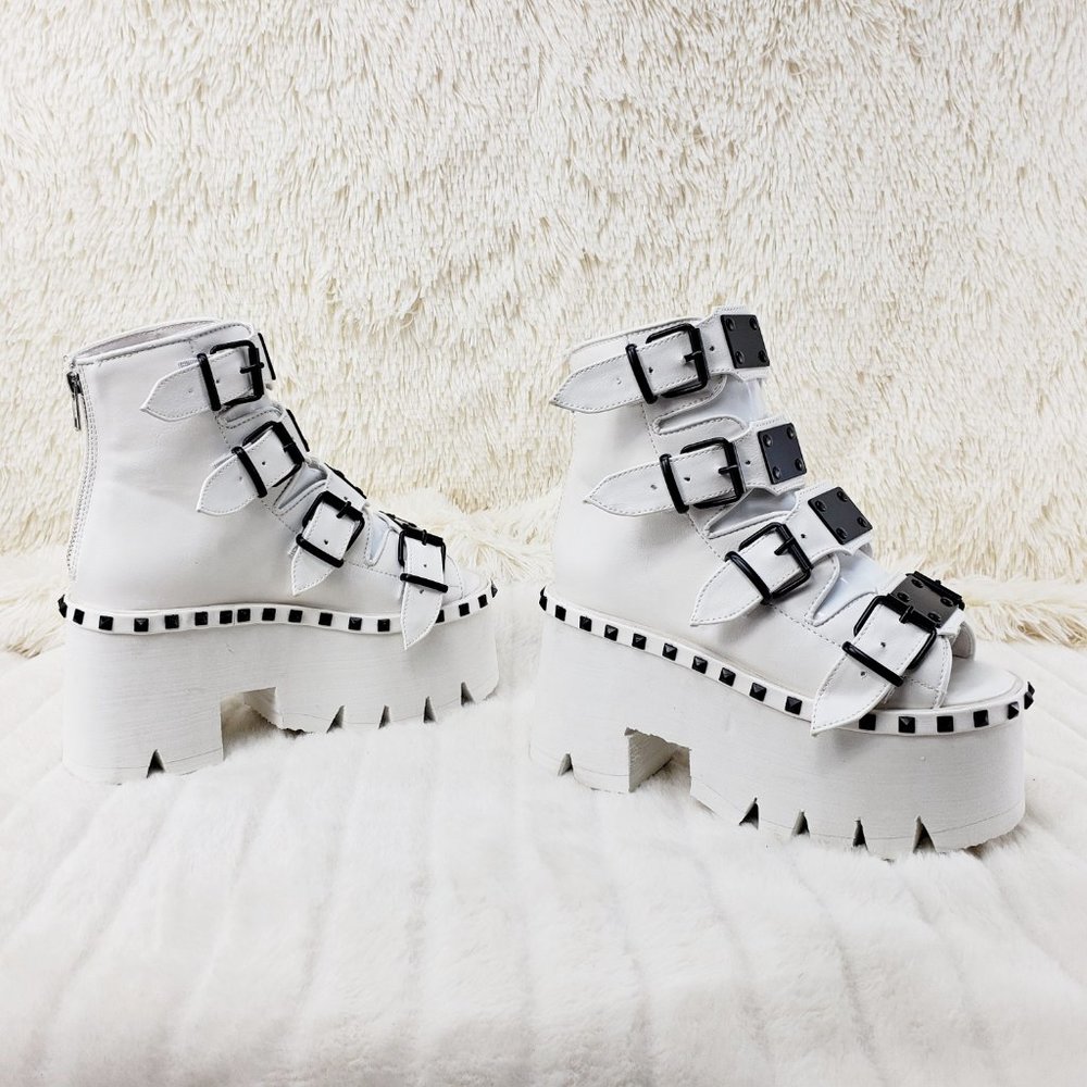 White Ashes Goth Punk Platform Sandal Shoes - Picture 7 of 14